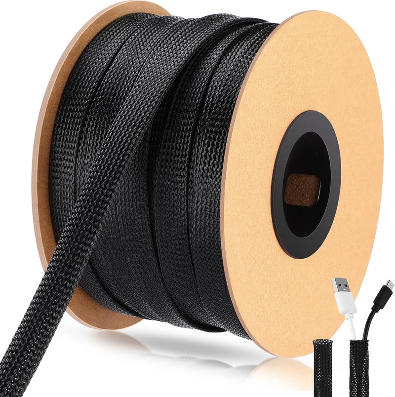 Pangda 150 Feet 3/4 Inch Wire Loom PET Expandable Braided Sleeving Braided Sleeve for TV, Computer, Home Theater (Black) - Image 1